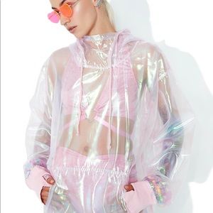 Dolls Kill pink holographic rain cover